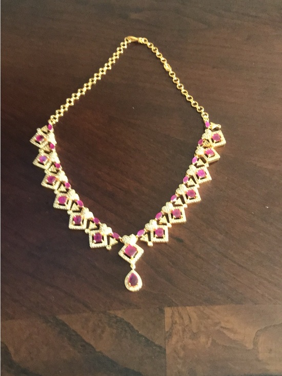 Gold-Tone red Stone Statement Necklace - Picture 9 of 9